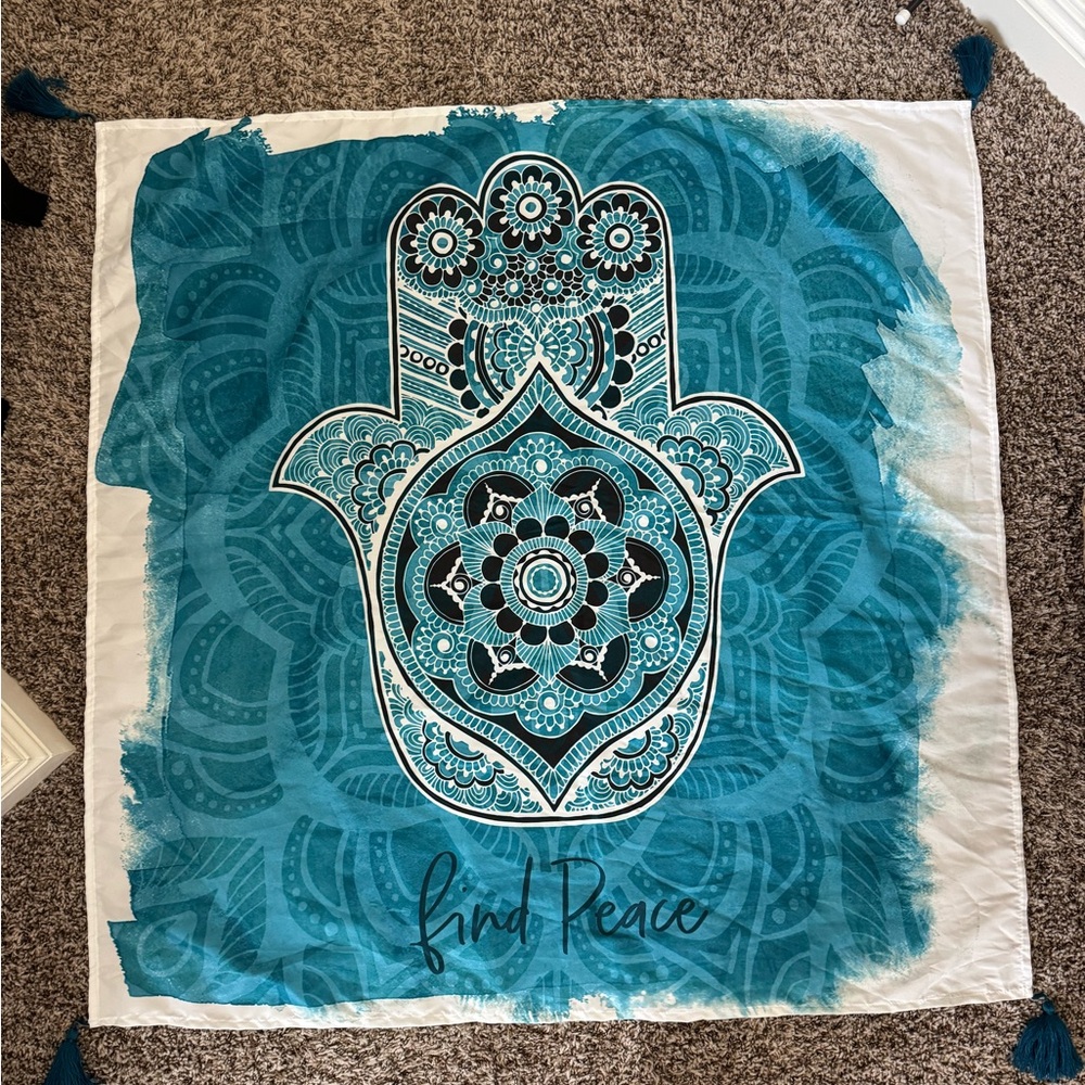 Boho Wall Hanging | “Find Peace” Hamsa Tapestry with Tassels